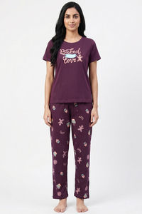 Zivame Farm Lore Knit Cotton Pyjama Set - Plum Purple — thumbnail 2